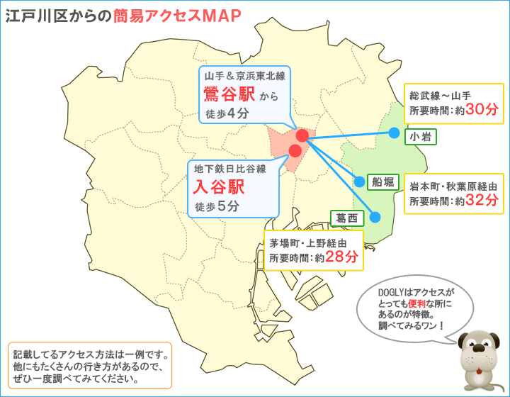 江戸川区主要駅からのアクセスマップ