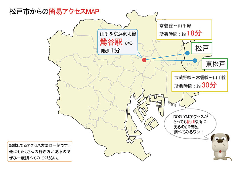 松戸市主要駅からのアクセスマップ